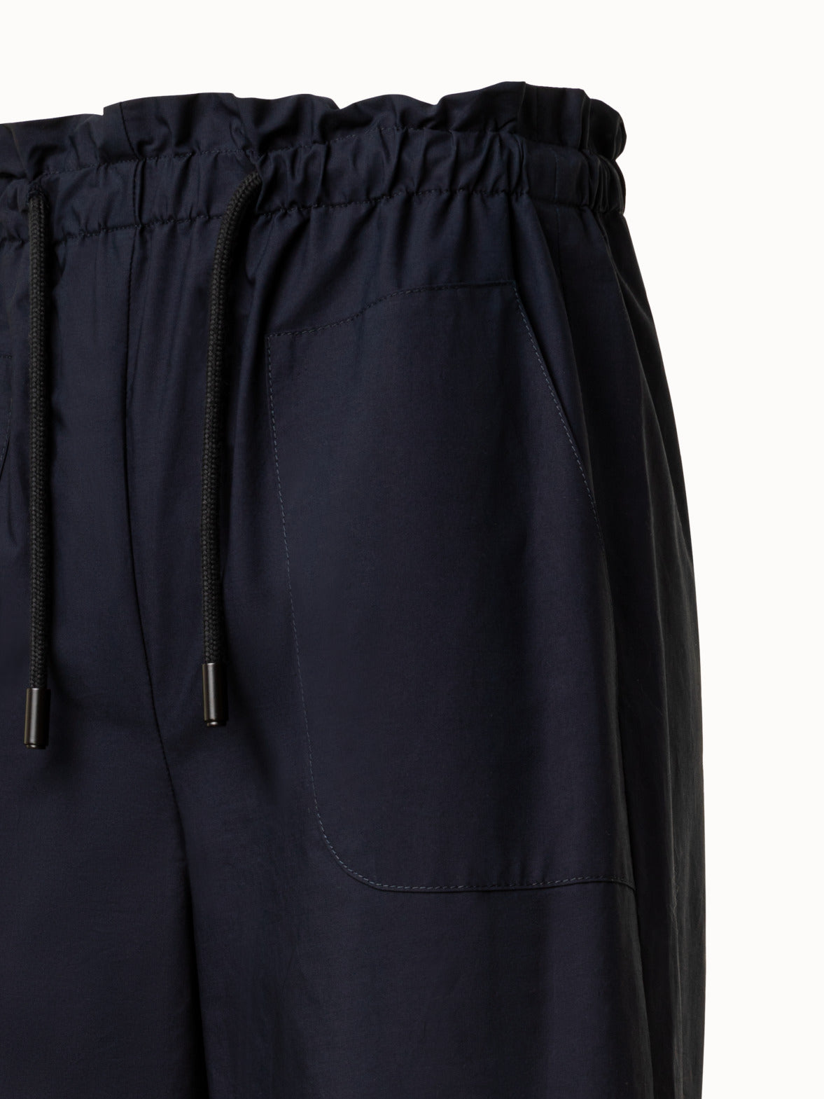 Cropped Cotton Wide Leg Pants with Circle Embroidery - blue - navy