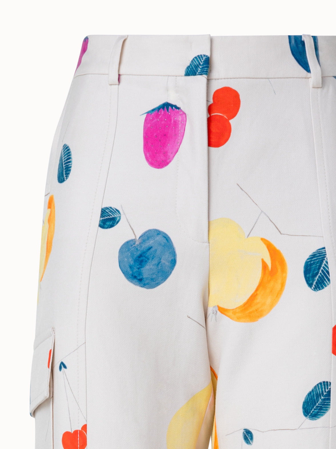 Cotton Silk Double Face Cargo Pant with Fruits Print - ecru - multicolor