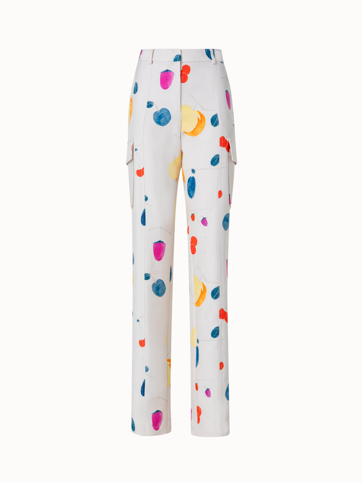 Cotton Silk Double Face Cargo Pant with Fruits Print - ecru - multicolor