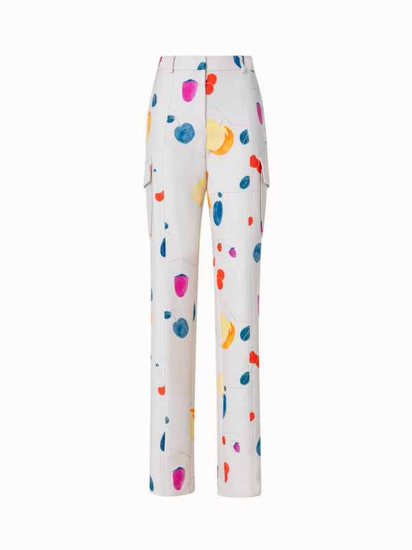 Cotton Silk Double Face Cargo Pant with Fruits Print - ecru - multicolor