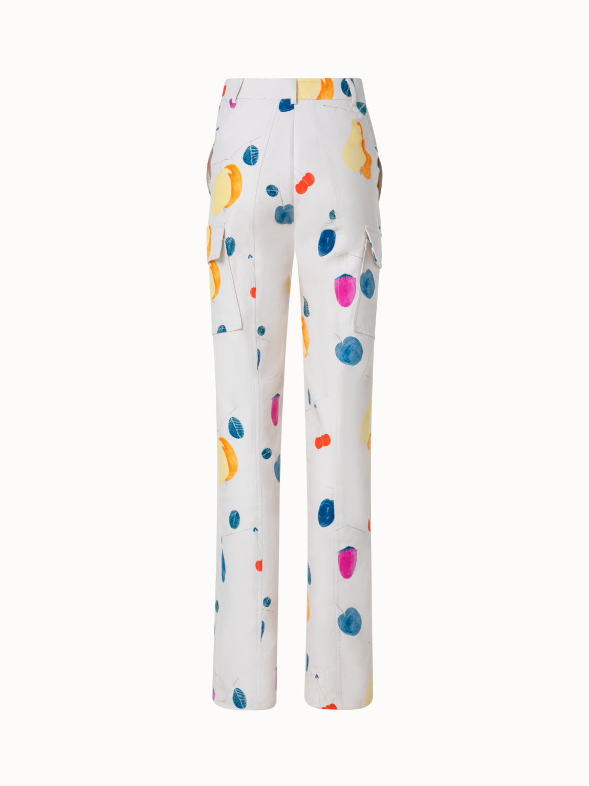 Cotton Silk Double Face Cargo Pant with Fruits Print - ecru - multicolor