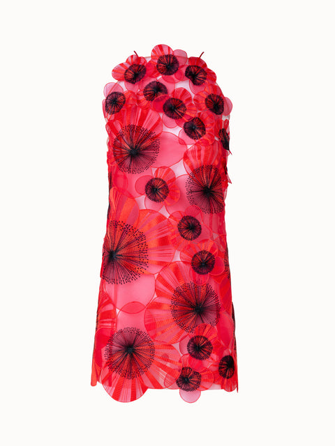 Kurzes Kleid mit Poppy-Blumen-Stickerei und offenem Rücken