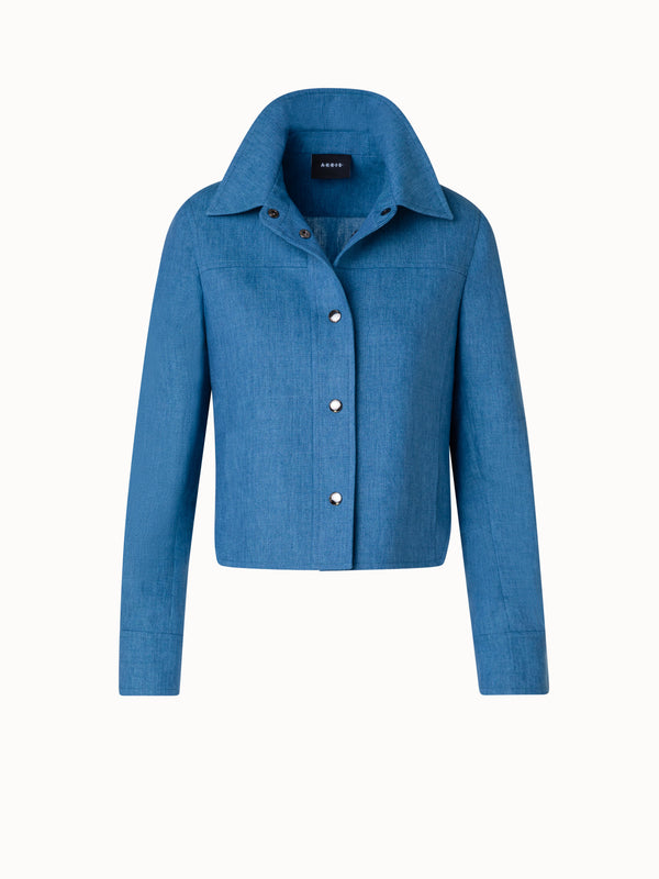 Linen Gabardine Shirt Jacket - blue