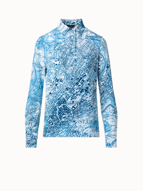 Seidenbluse mit St. Gallen Map Druck