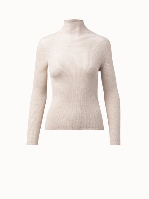 Kaschmir-Seiden-Strickpullover mit Stehkragen