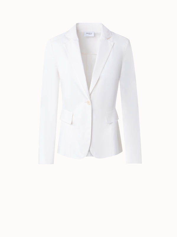 Cotton Stretch Jacket with Lapel Collar - white - ecru