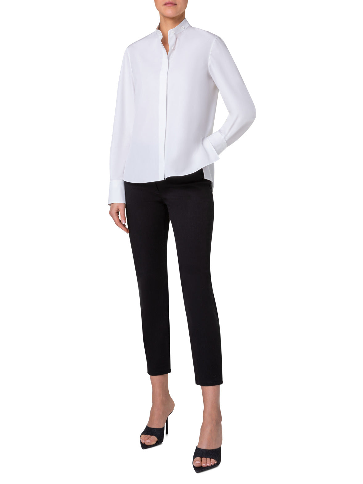 Slim-Fit Cropped Denim Pants - black