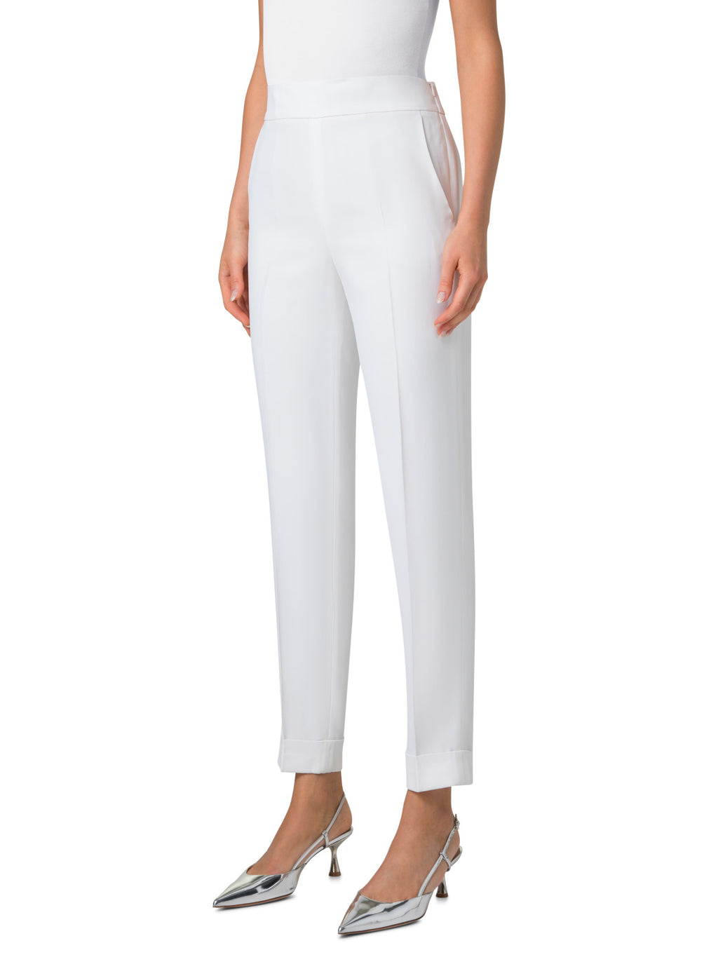Tapered Viscose Acetate Crepe Pants - Weiss - Ecru