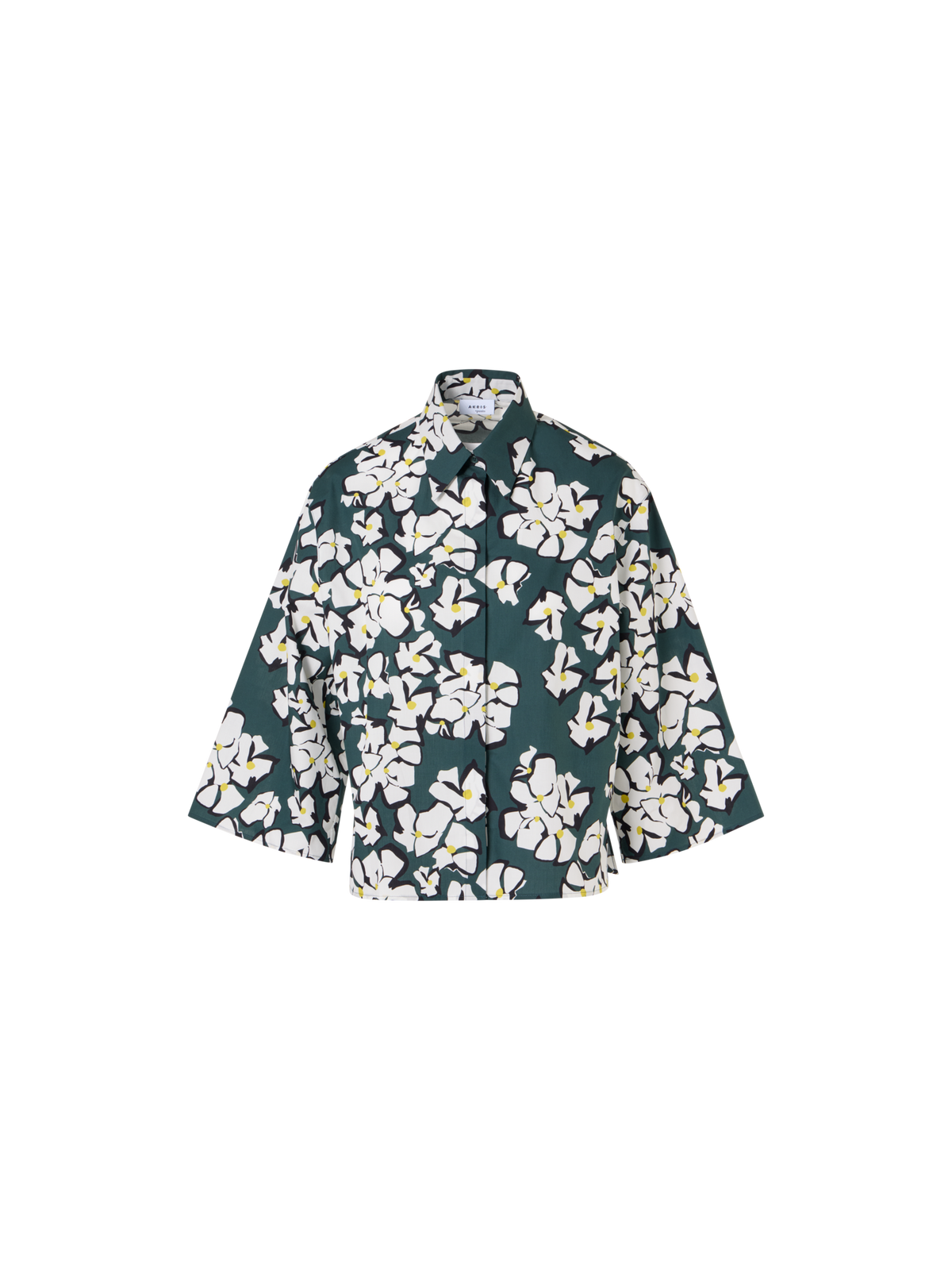 Designer Hemdbluse mit Papercut Flower Print - Grün