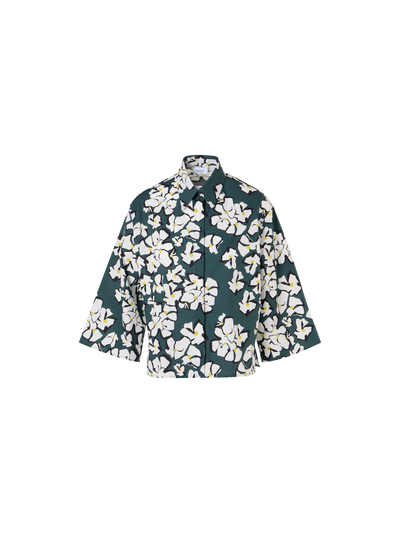 Designer Hemdbluse mit Papercut Flower Print - Grün