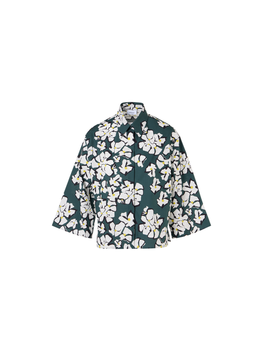Designer Hemdbluse mit Papercut Flower Print - Grün