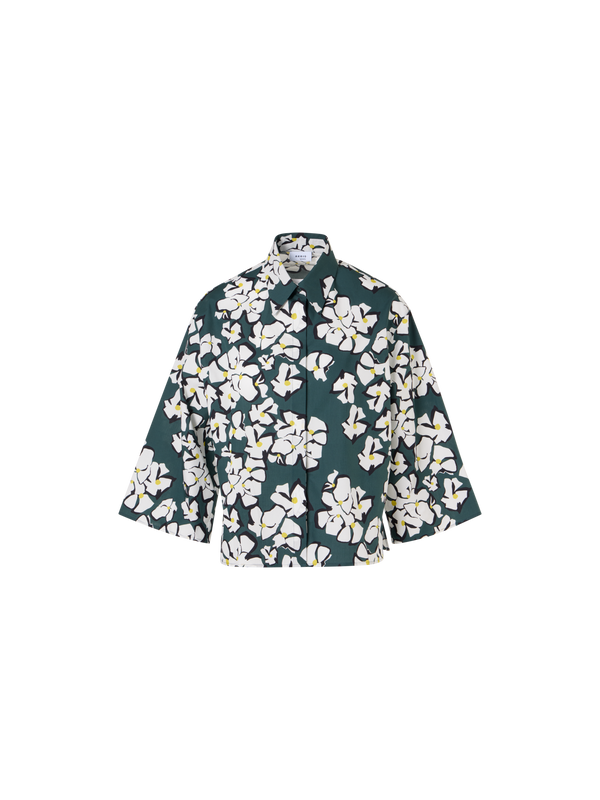 Designer Hemdbluse mit Papercut Flower Print - Grün