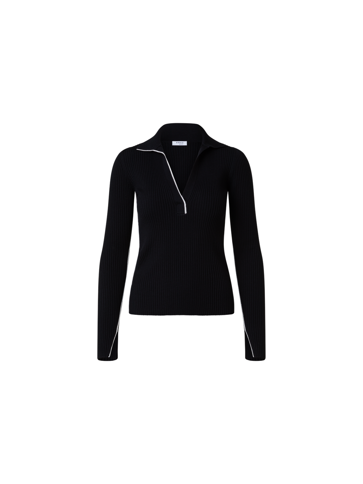 Designer Gerippter Merino-Polo-Oberteil - Schwarz - Bunt
