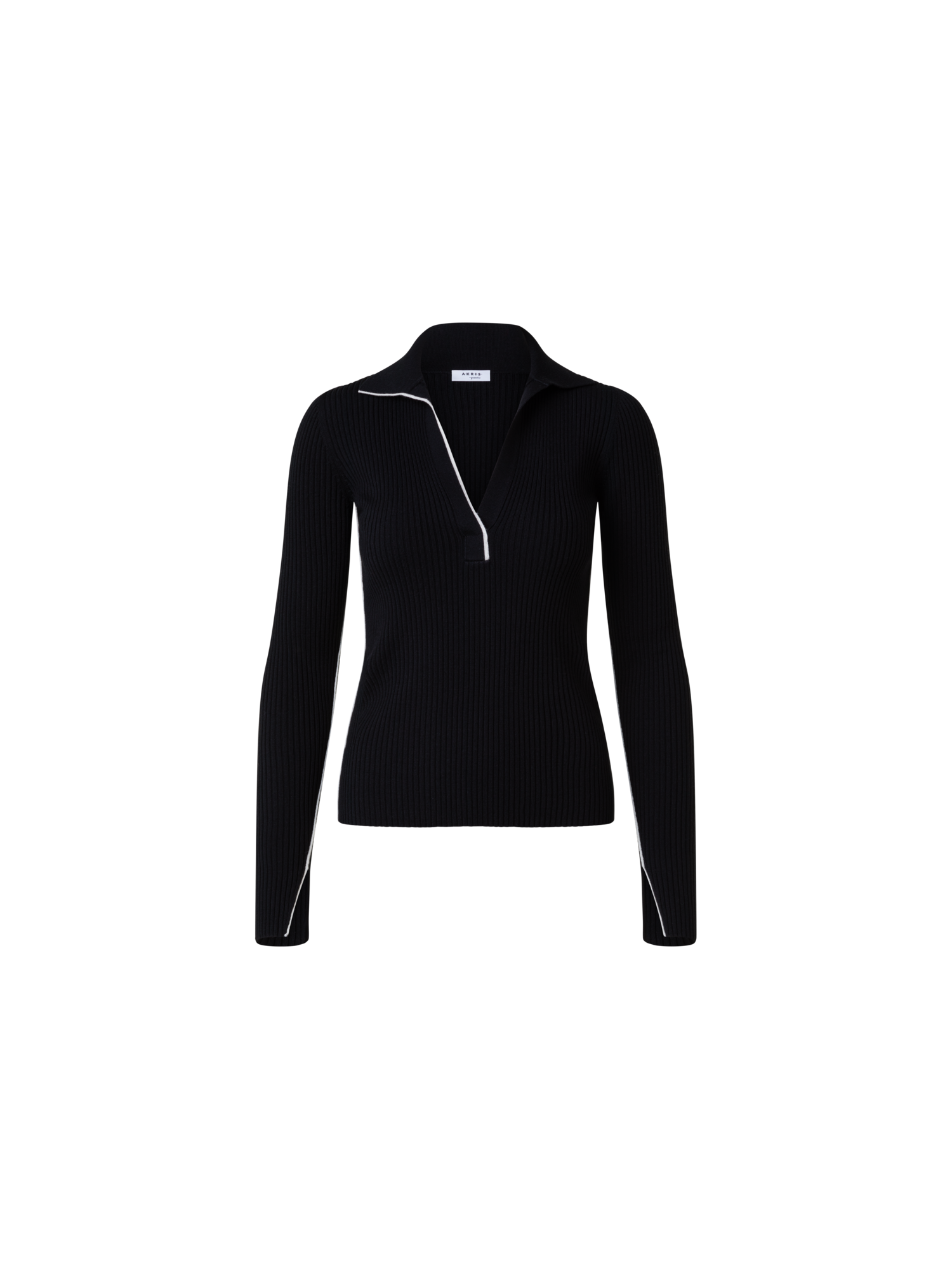 Designer Gerippter Merino-Polo-Oberteil - Schwarz - Bunt