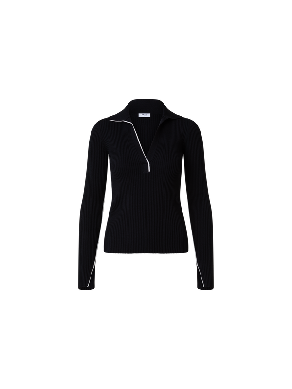 Designer Gerippter Merino-Polo-Oberteil - Schwarz - Bunt