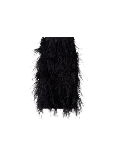 Designer Woll Doubleface Feathered Pencil Skirt - Schwarz