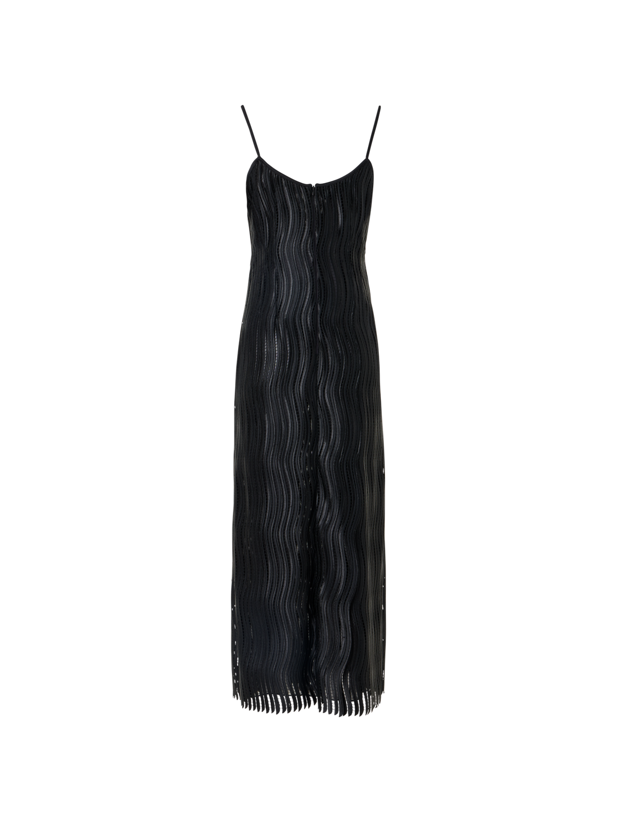 Designer Träger-Midikleid aus Wave-Guipure - Schwarz