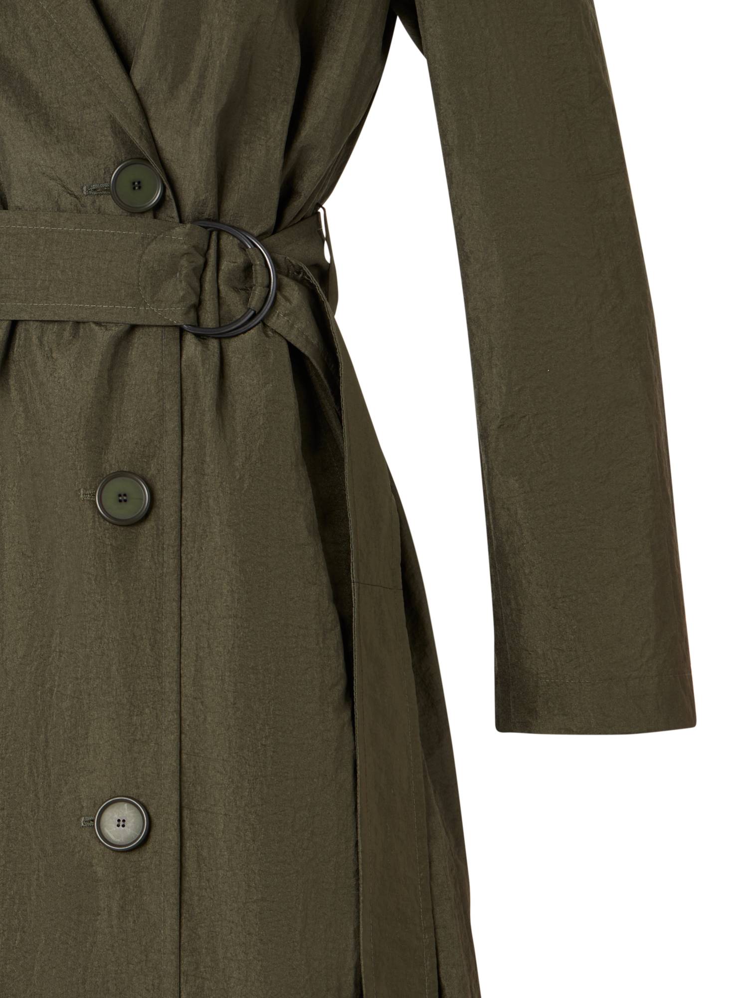 Designer Langärmeliger Trenchcoat aus Crinkled-Parachute-Taft - Grün