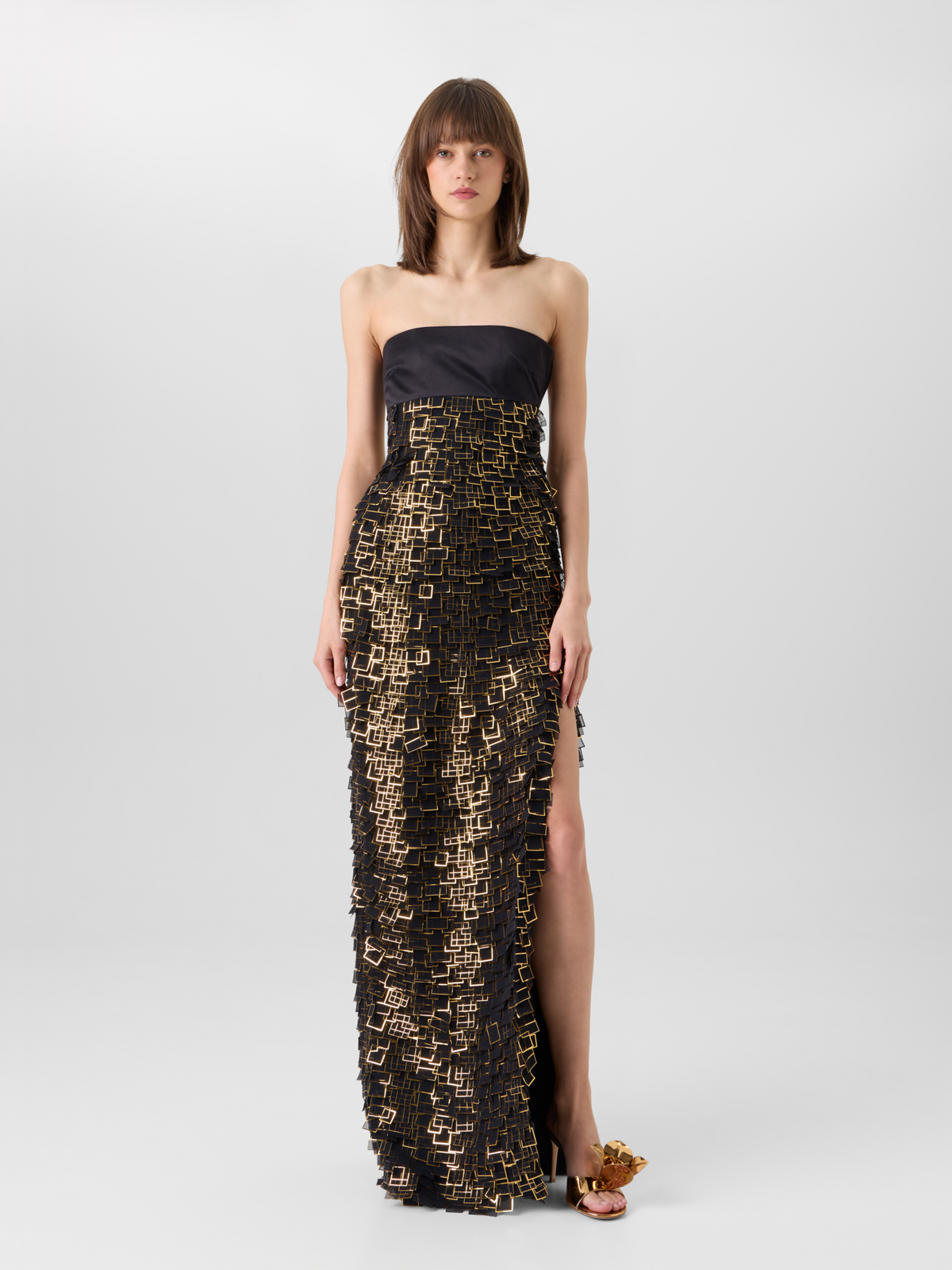 Designer Bustier-Robe in Golden Frame Organza Tiles - Gold - Schwarz 