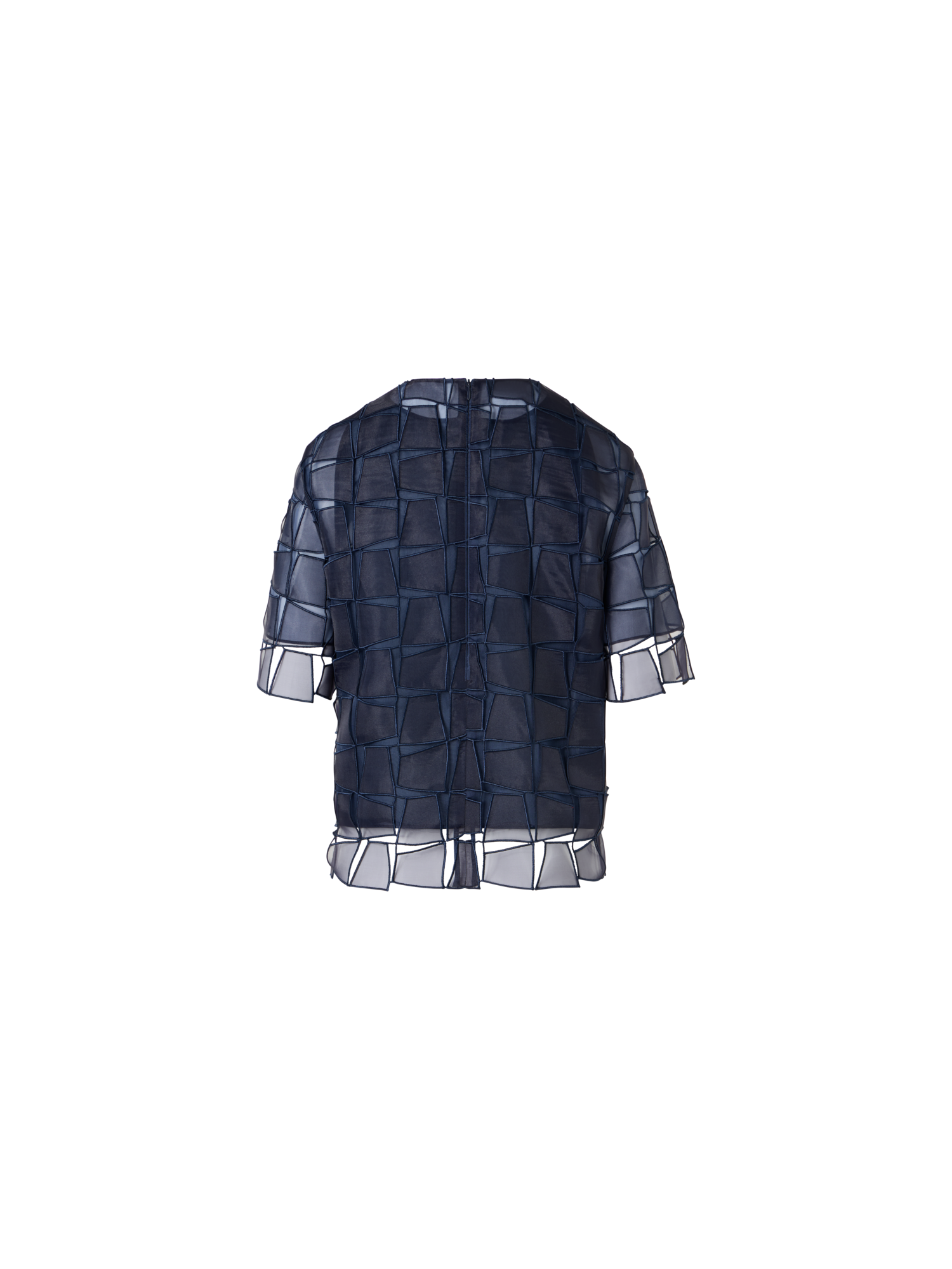 Designer Kurzärmelige Bluse mit Trapez-Stickerei aus Organza - Dunkelblau
