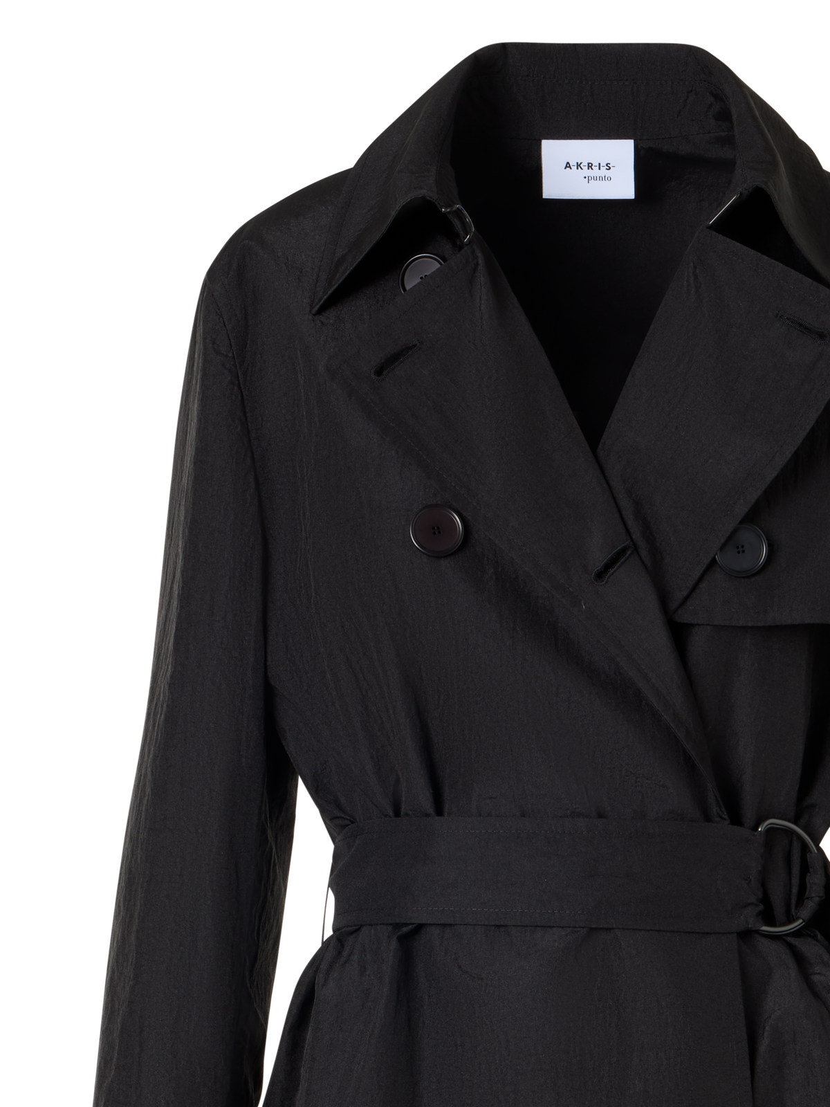 Designer Langärmeliger, langer Trenchcoat aus Crinkled-Parachute-Taft - Schwarz