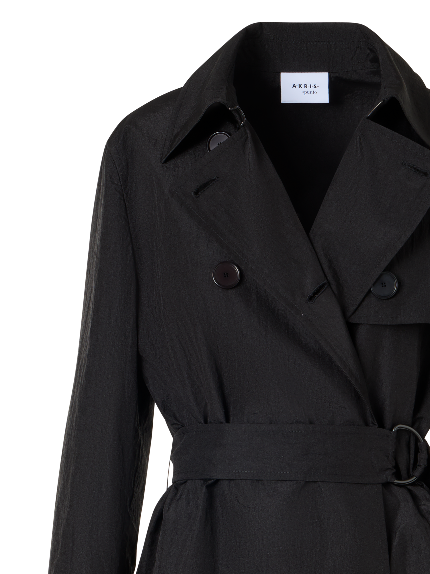 Designer Langärmeliger, langer Trenchcoat aus Crinkled-Parachute-Taft - Schwarz