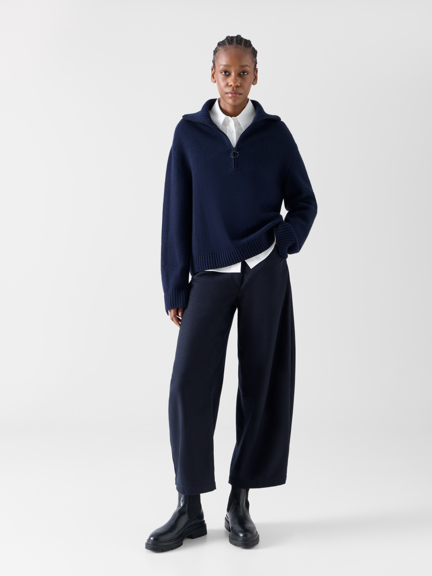 Designer Grobstrick-Pullover aus Yakwolle - Dunkelblau 