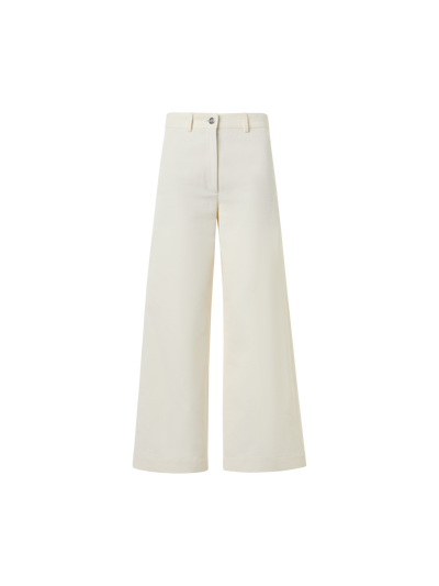 Designer Verkürzte Hose aus Baumwoll-leinen Gabardine mit weitem Bein - Ecru