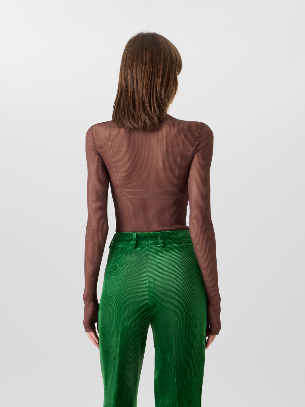 Designer Transparenter Feinripp-Pullover aus Seide - Braun 