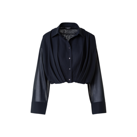 Short Cotton Voile Blouse with Wide Sleeves