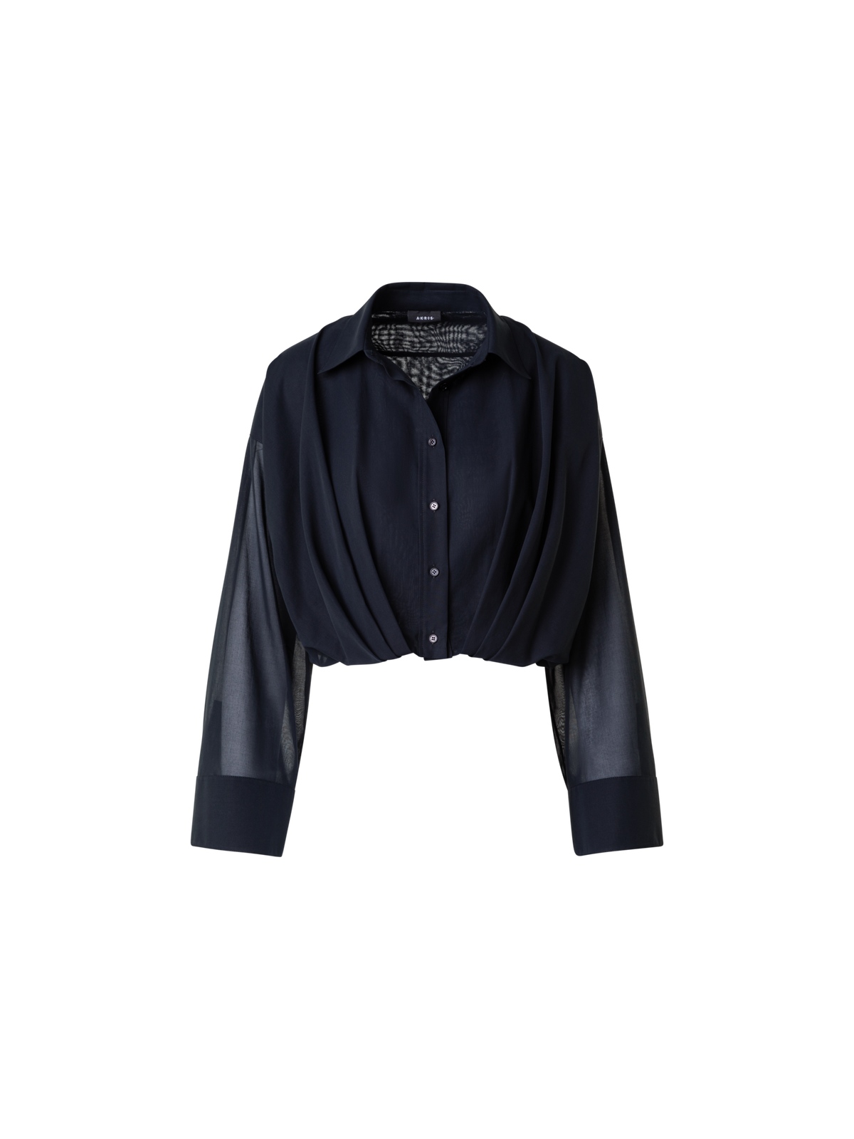 Designer Kurze Baumwoll-Bluse mit weiten Ärmeln - Schwarz