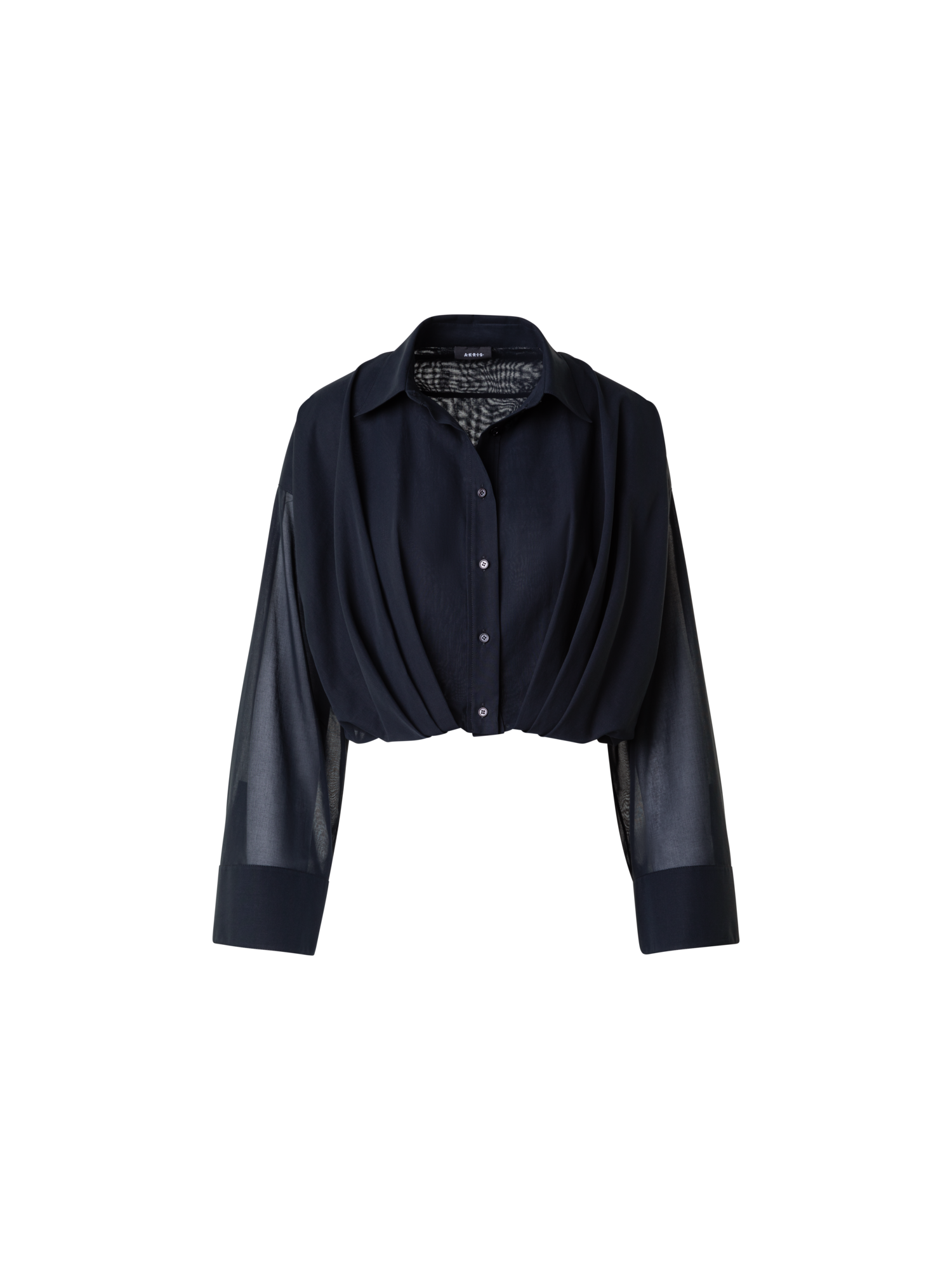 Designer Kurze Baumwoll-Bluse mit weiten Ärmeln - Schwarz