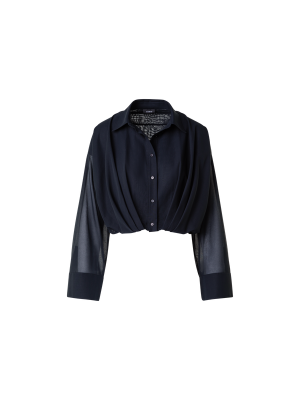 Designer Kurze Baumwoll-Bluse mit weiten Ärmeln - Schwarz