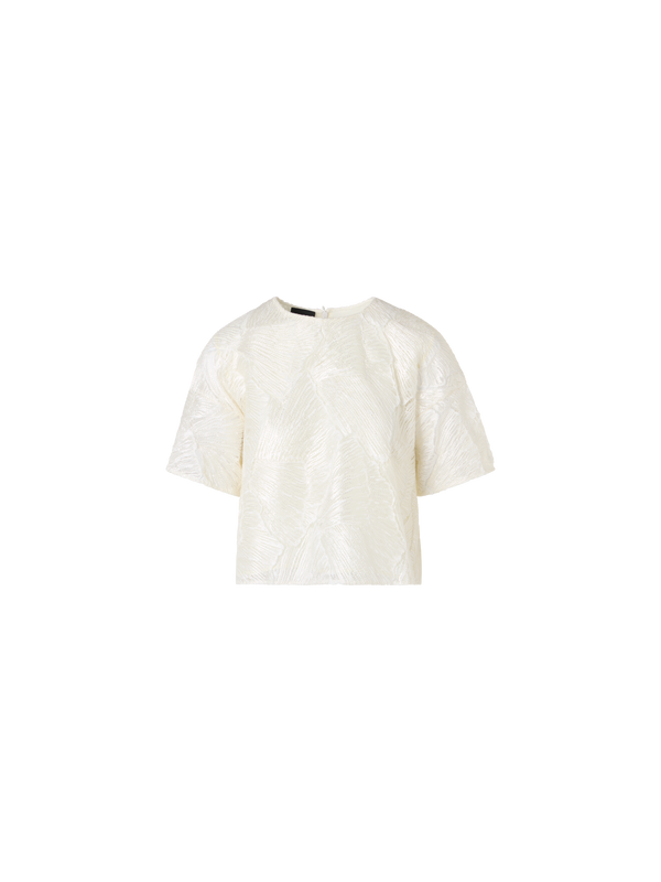 Designer Lackierte Kurzbluse aus Fächerspitze - Ecru