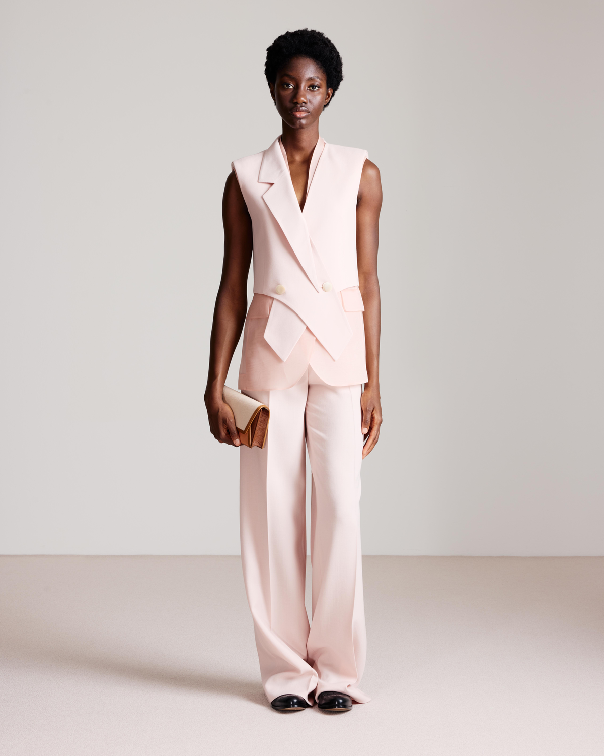 Designer Weite Gerade Hose aus Woll-Doubleface - Rosa #editorial