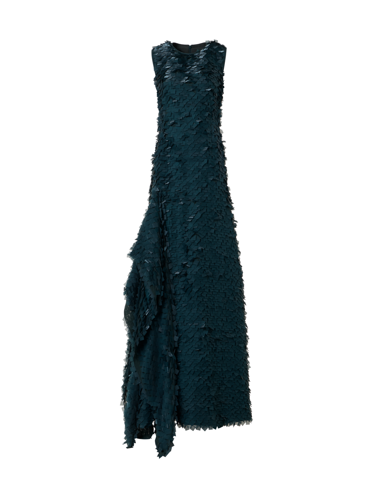 Designer Asymmetrische Robe in Layered Organza Tiles - Grün