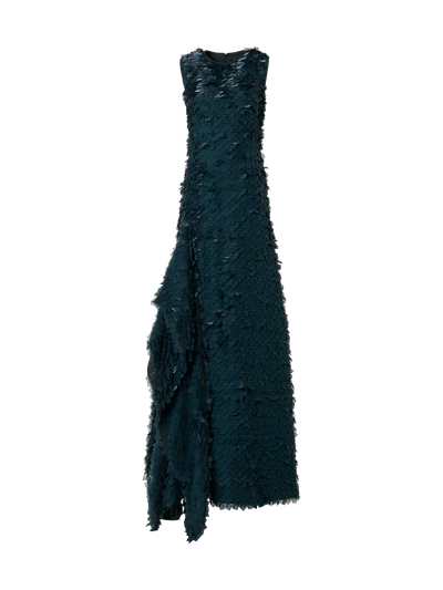 Designer Asymmetrische Robe in Layered Organza Tiles - Grün