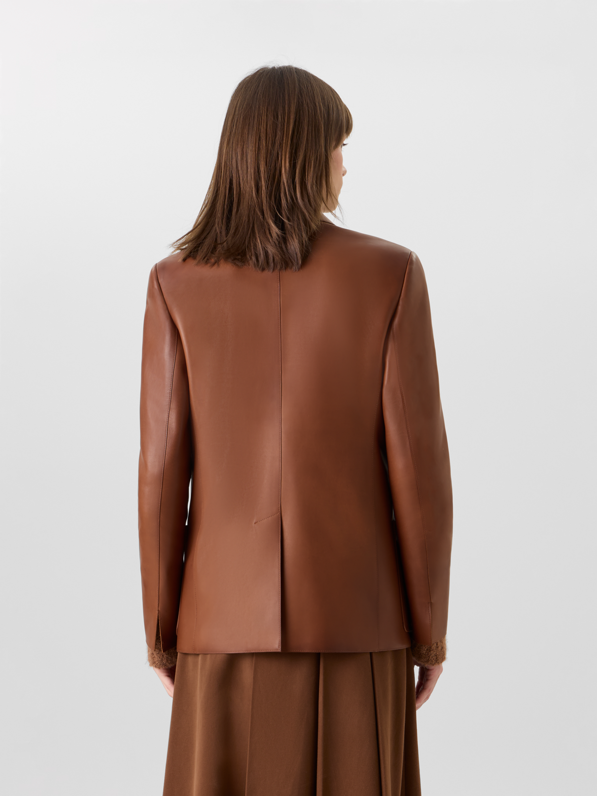 Designer Lässiger Einreiher-Blazer aus Nappaleder - Braun 