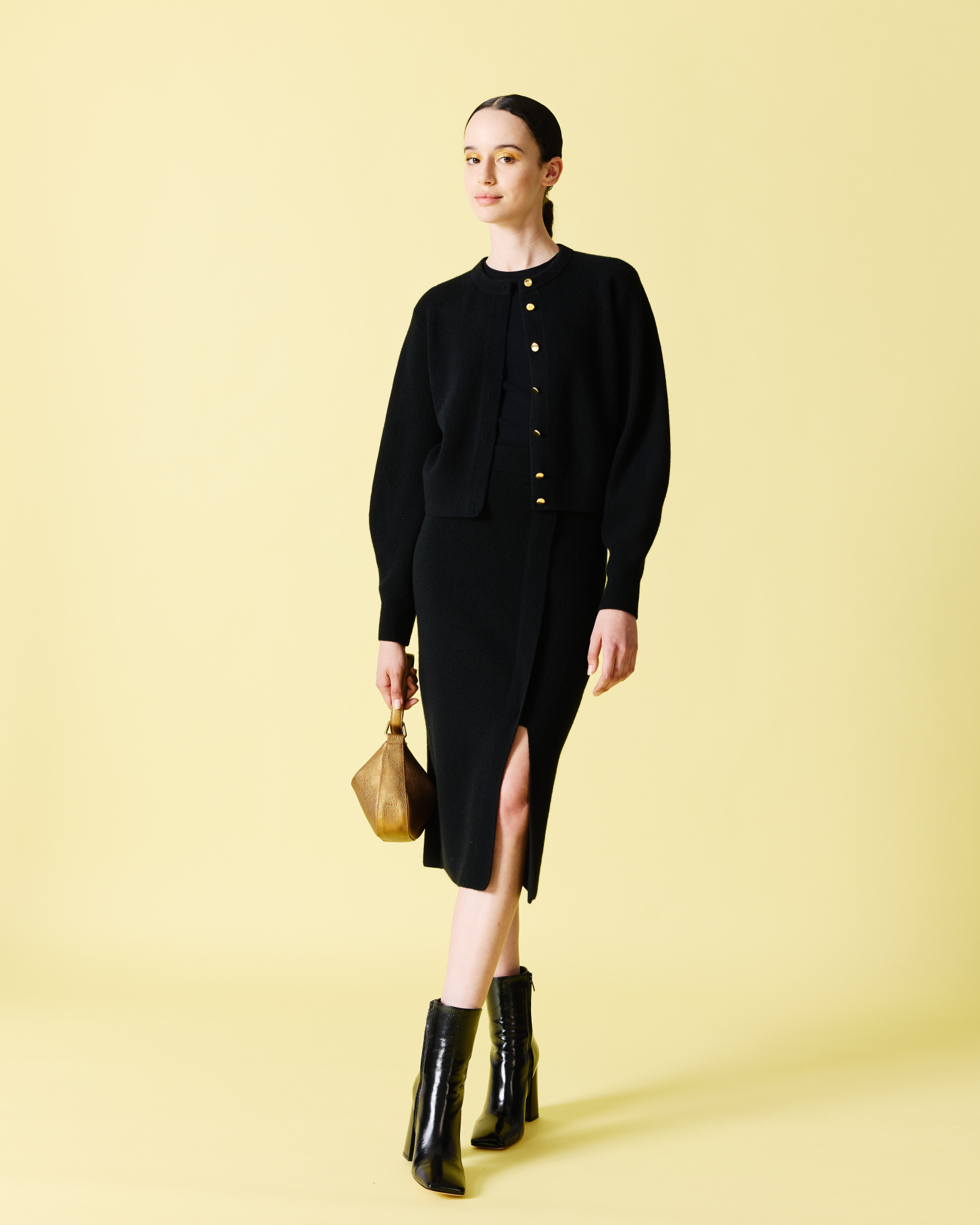 Designer Gerippter Kaschmir-Strickrock - Schwarz 