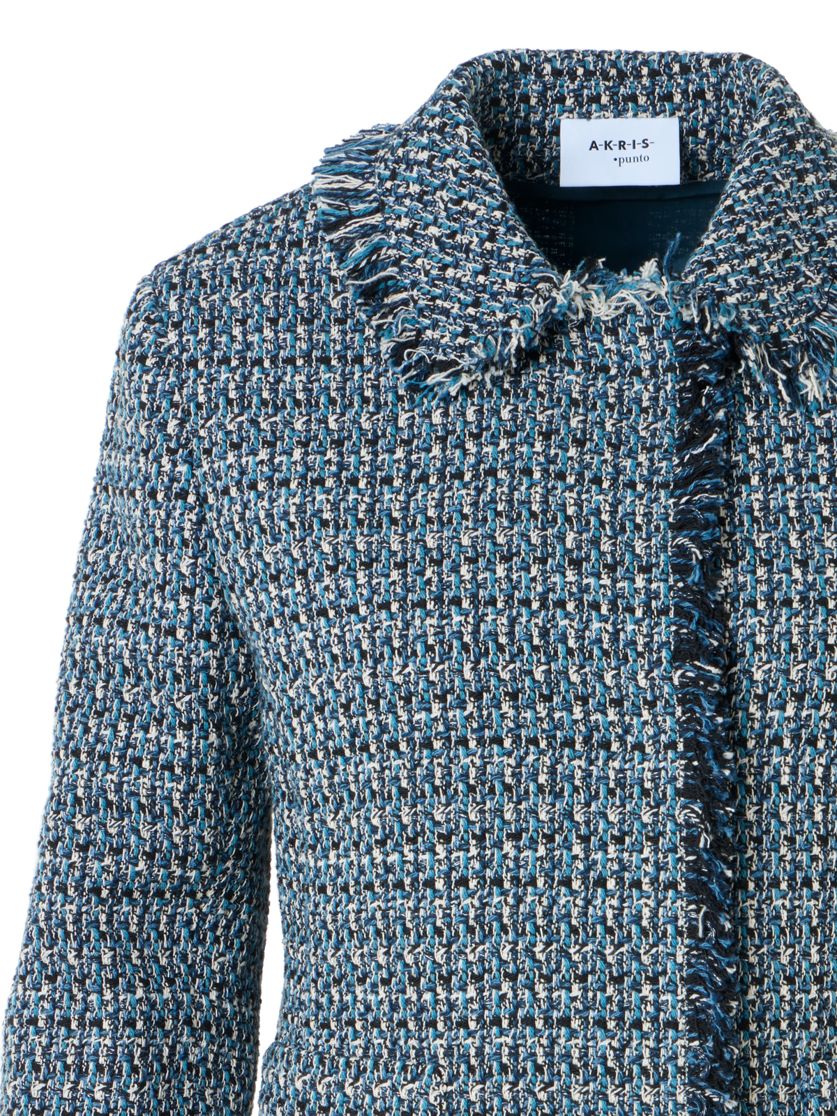 Designer Moderne Tweed-Jacke mit verkürzten Ärmeln - Blau - Bunt