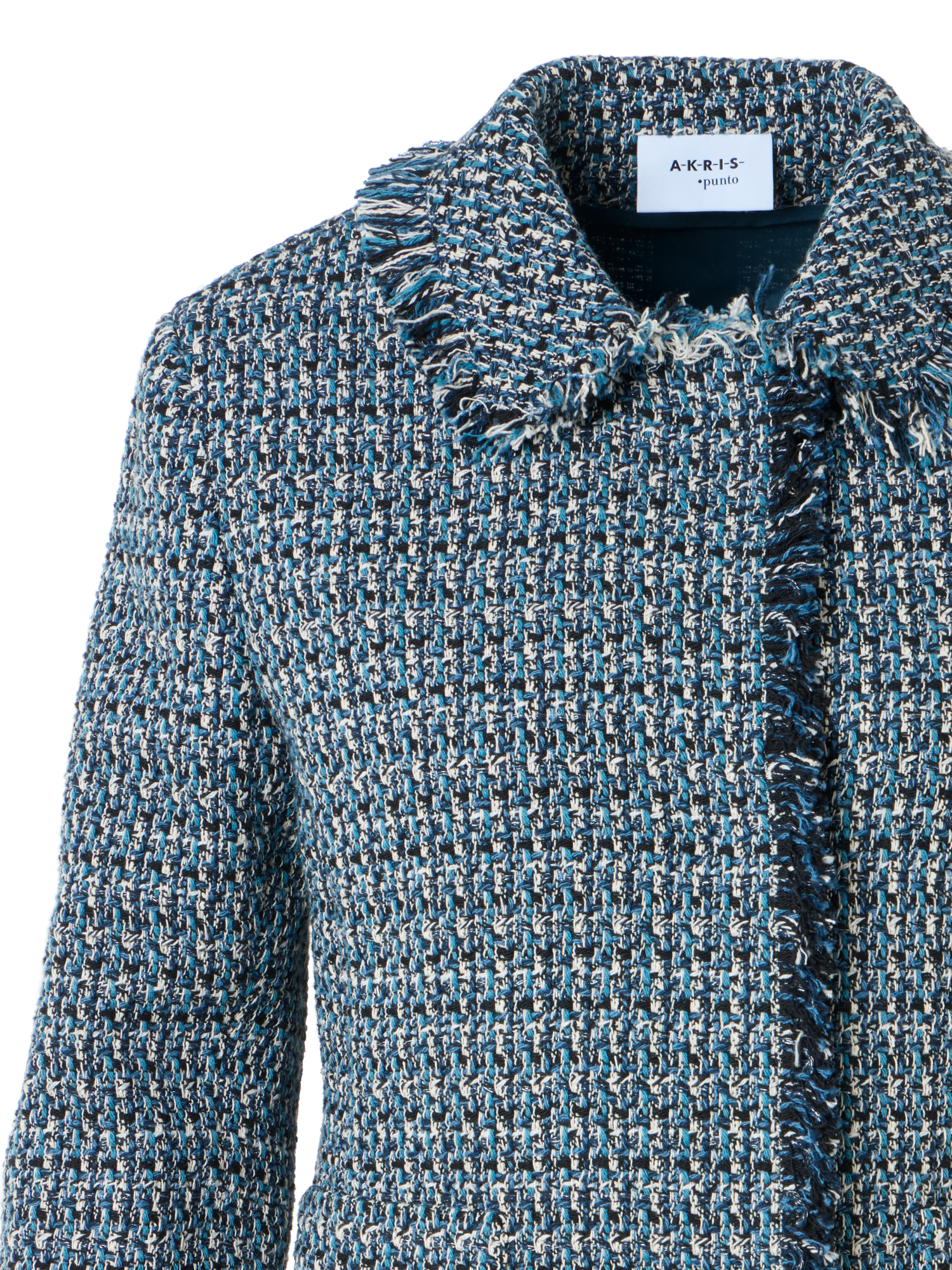 Designer Moderne Tweed-Jacke mit verkürzten Ärmeln - Blau - Bunt