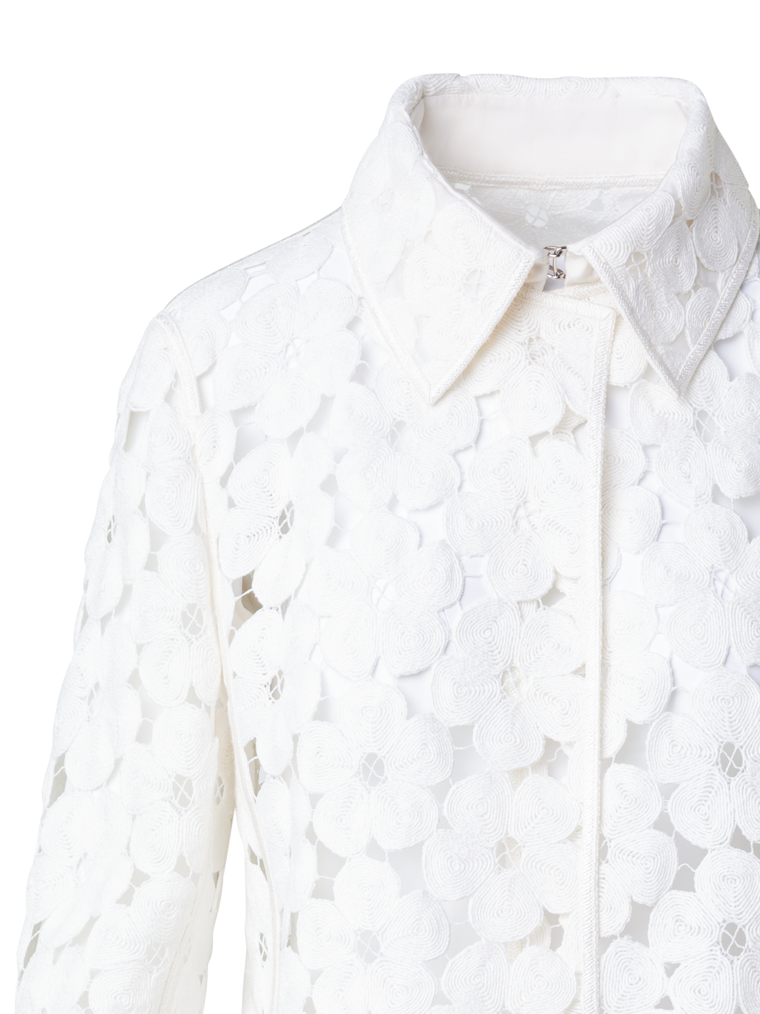 Designer Kurze Jacke mit Anemones Stickerei - Ecru - Weiss