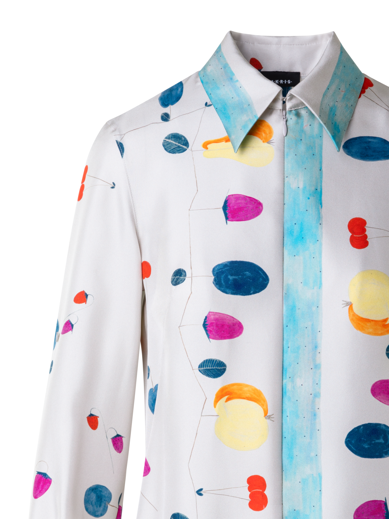 Designer Tunika-Bluse aus Seide mit Fruits Druck - Bunt