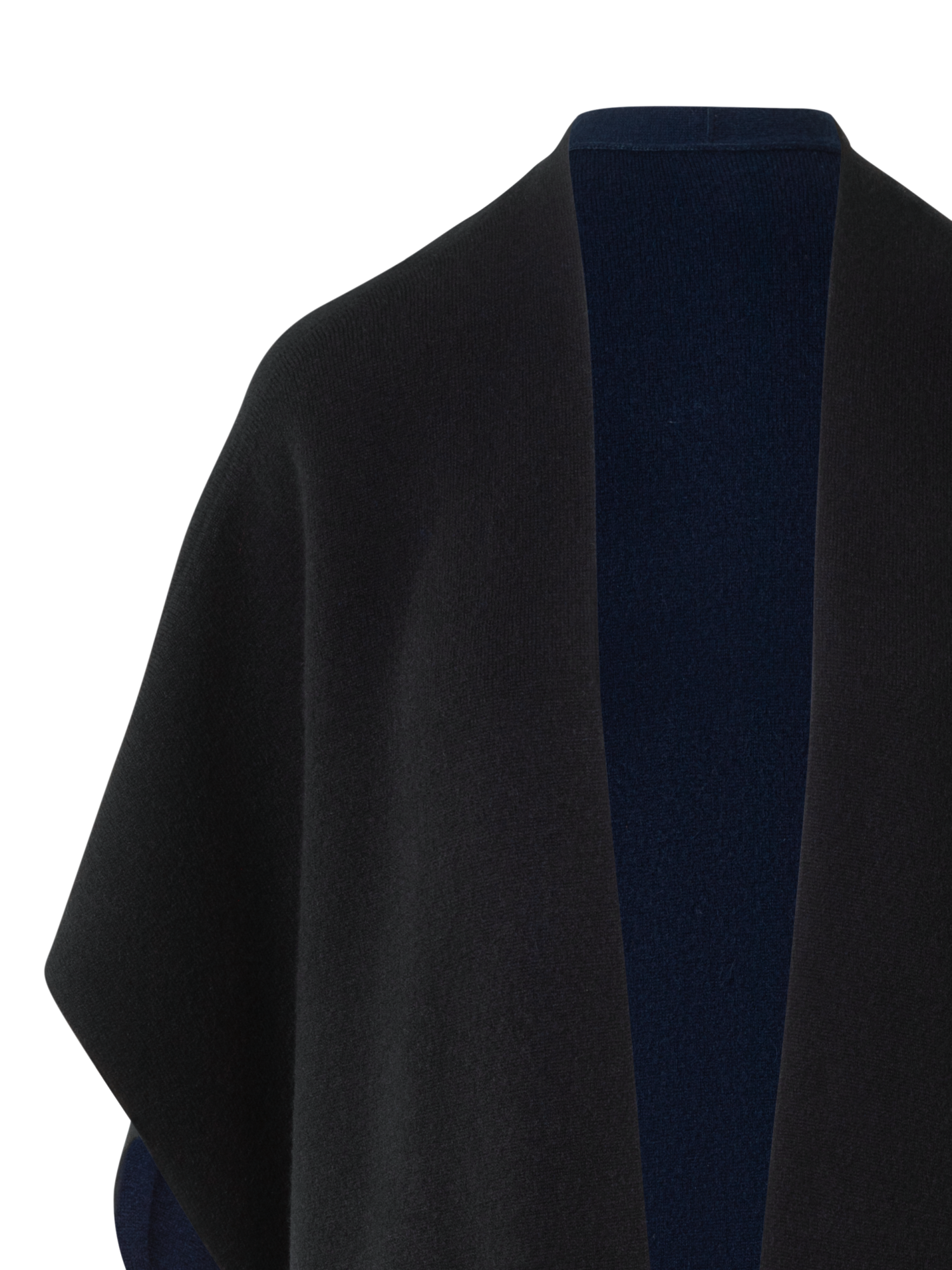 Designer Bi-Color Kaschmir Doubleface Strick Cape - Schwarz - Dunkelblau - Blau - Bunt