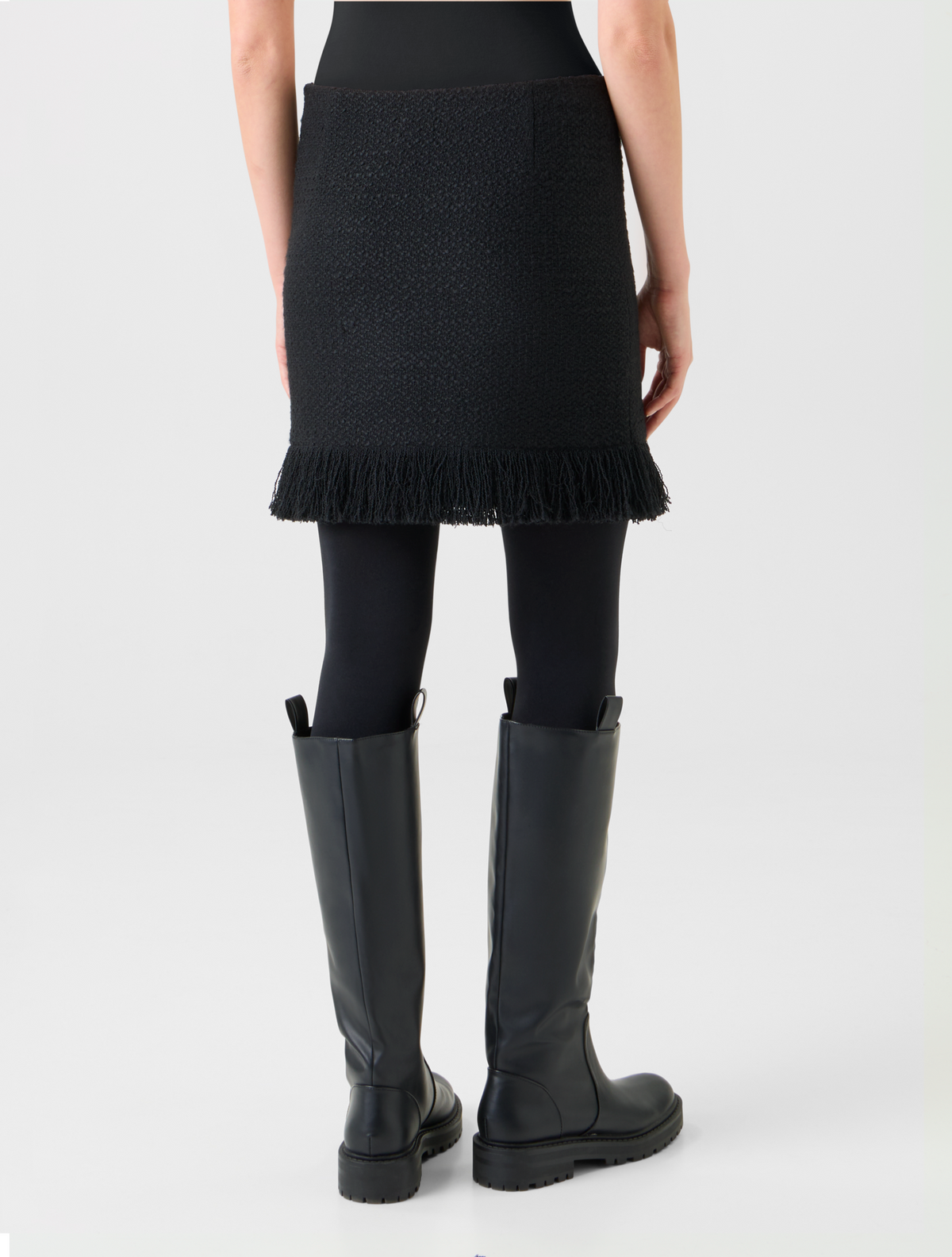 Designer Tweed Bouclé Fransen Saum Minirock - Schwarz #editorial