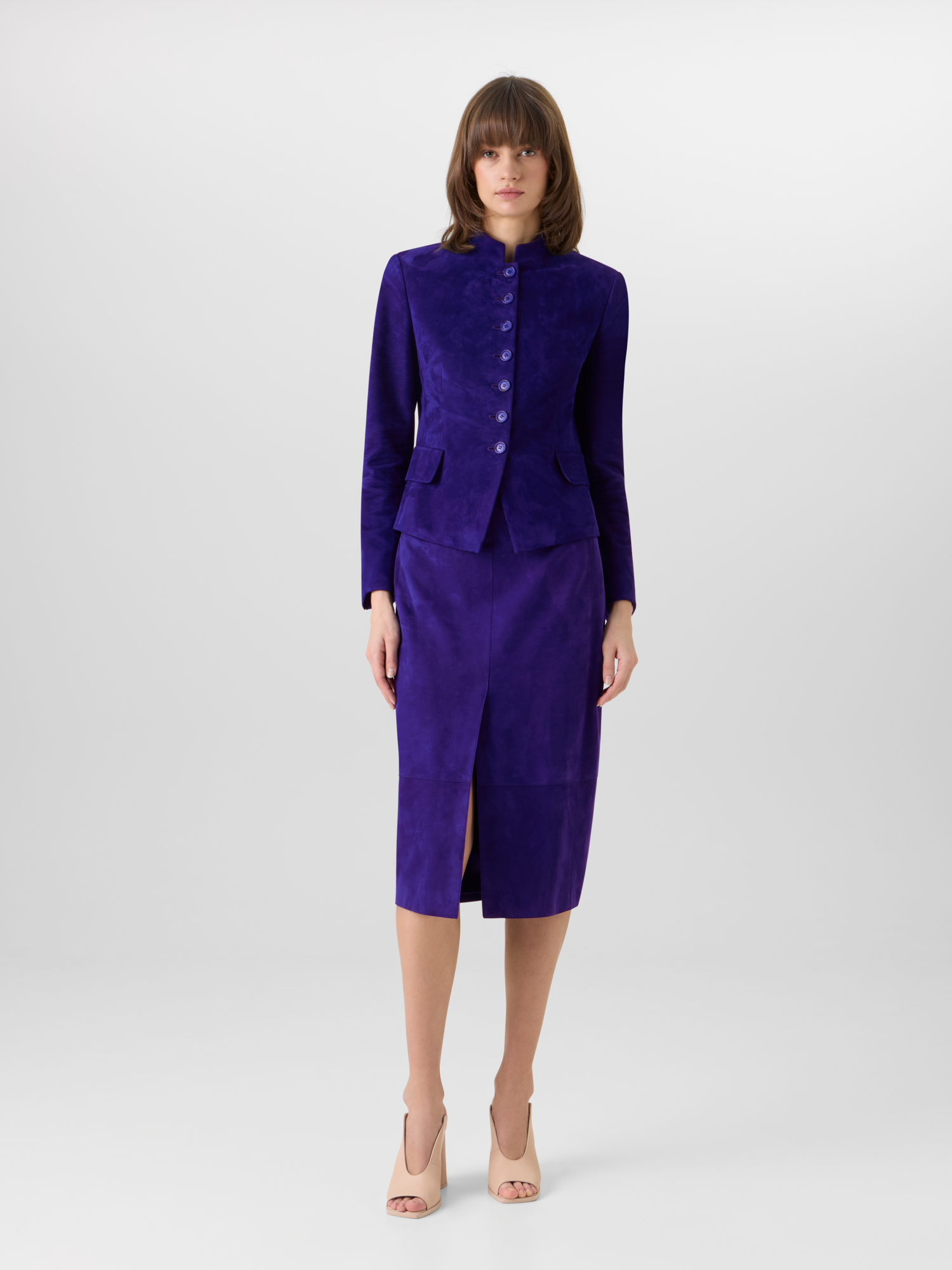 Designer Bleistiftrock aus Wildleder - Violett 