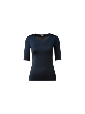 Designer Shirt mit 3/4 Arm aus Seiden-Jersey - Dunkelblau - Blau