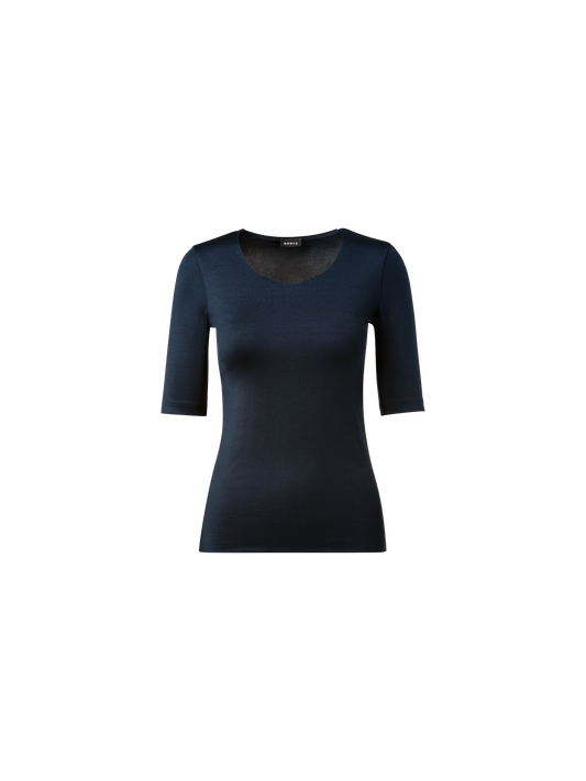 Designer Shirt mit 3/4 Arm aus Seiden-Jersey - Dunkelblau - Blau