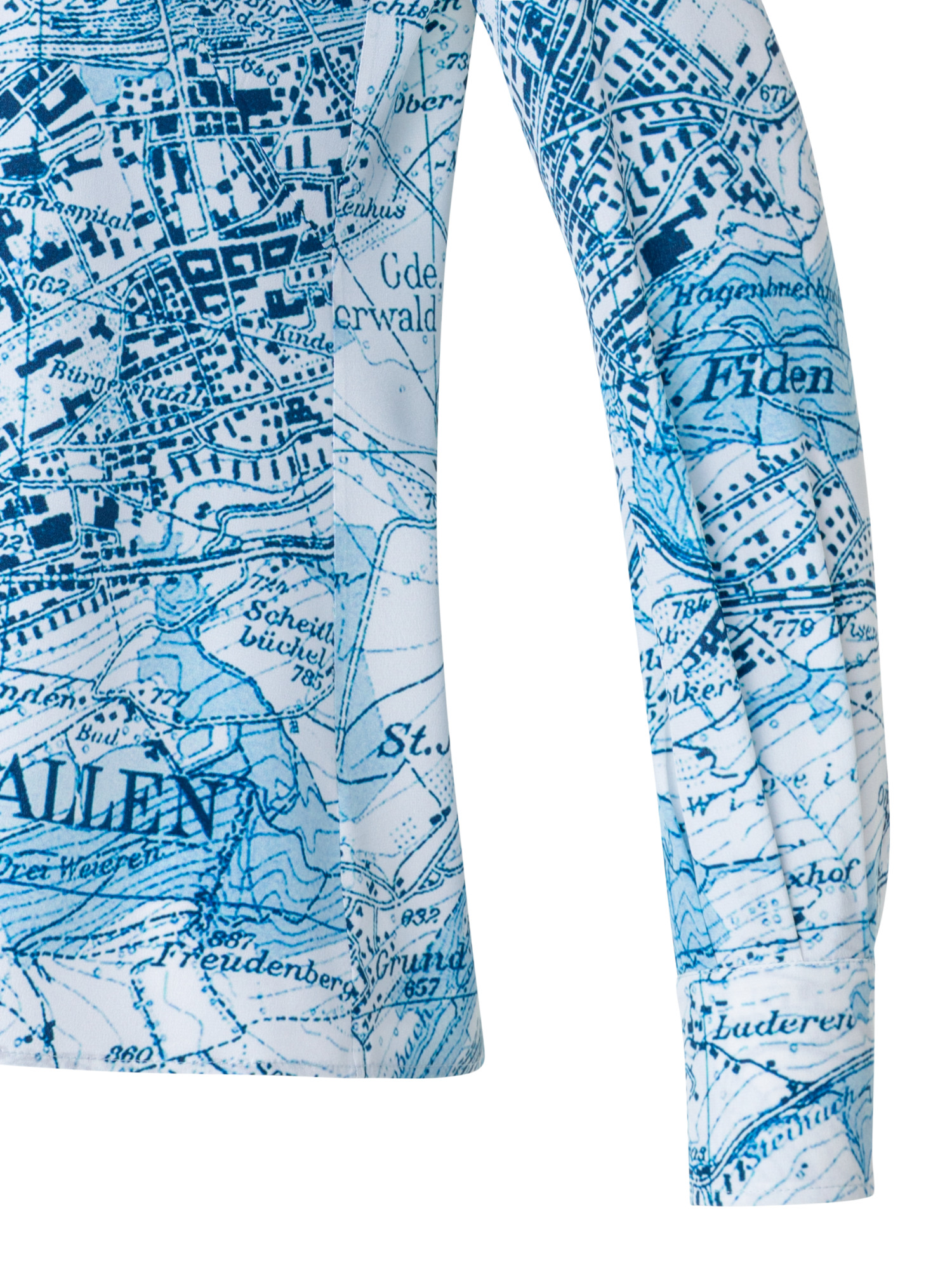 Designer Seidenbluse mit St. Gallen Map Druck - Blau - Bunt