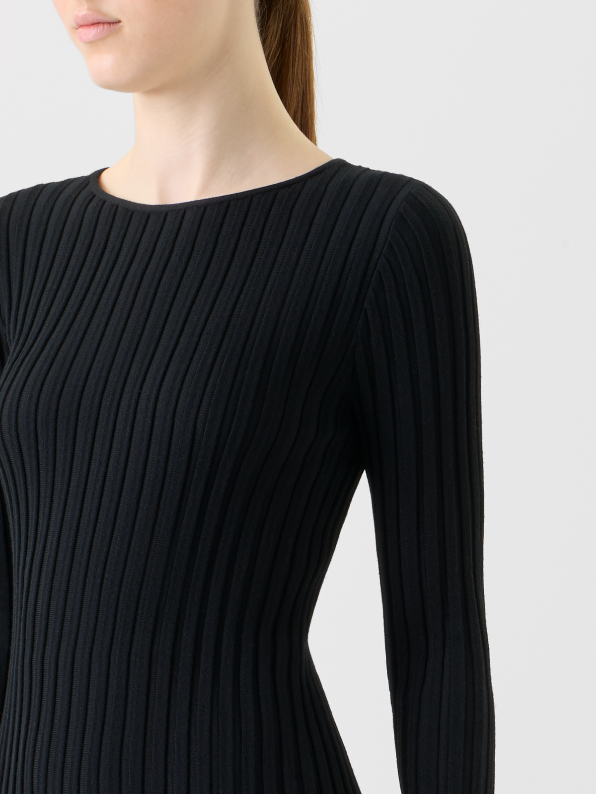 Designer Merino Wolle Rippenstrick Pullover - Schwarz #editorial